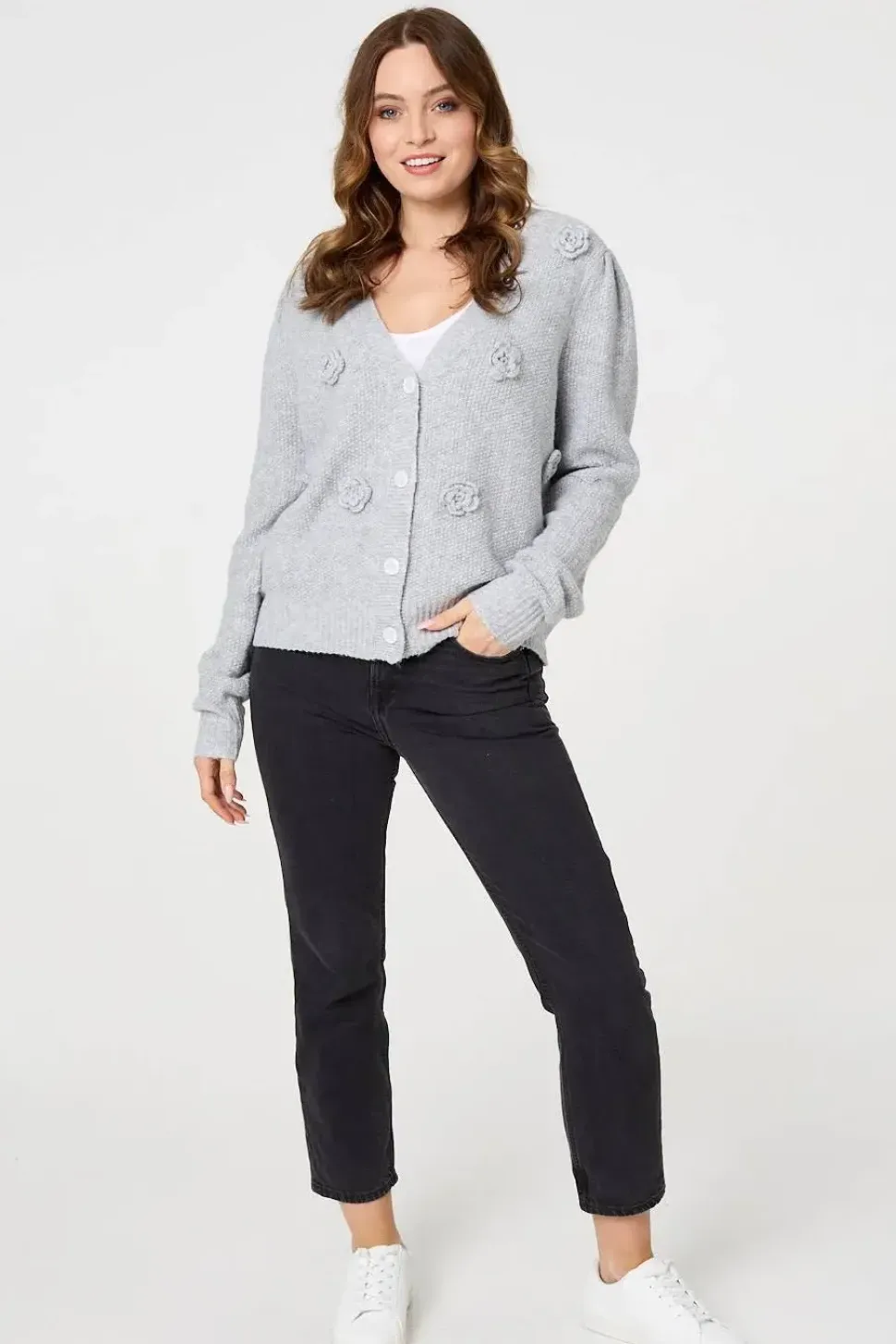Floral Embroidered Cropped Cardigan
