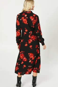 Floral Empire Half Placket Midi Shirt Dress