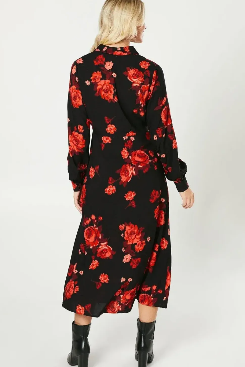 Floral Empire Half Placket Midi Shirt Dress