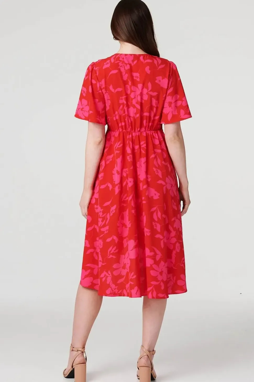 Floral 1/2 Flare Sleeve Wrap Dress