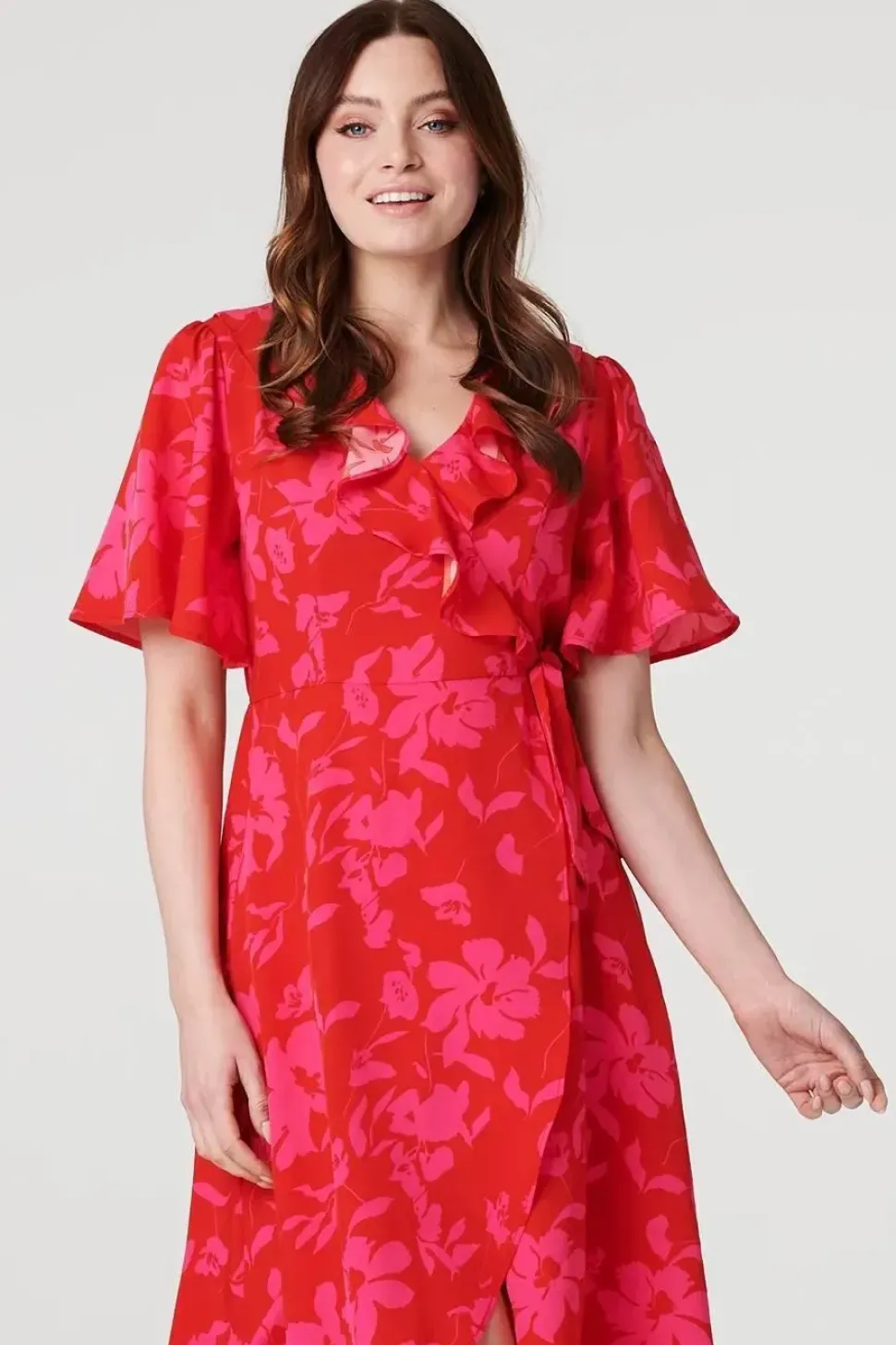 Floral 1/2 Flare Sleeve Wrap Dress