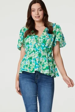Floral Frill Detail Peplum Blouse