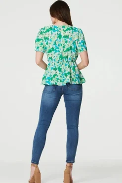 Floral Frill Detail Peplum Blouse