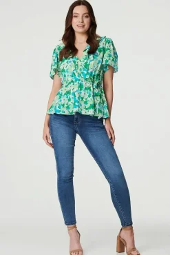Floral Frill Detail Peplum Blouse