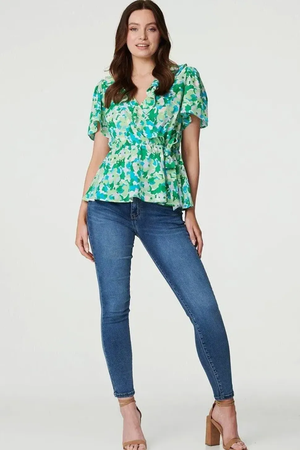 Floral Frill Detail Peplum Blouse
