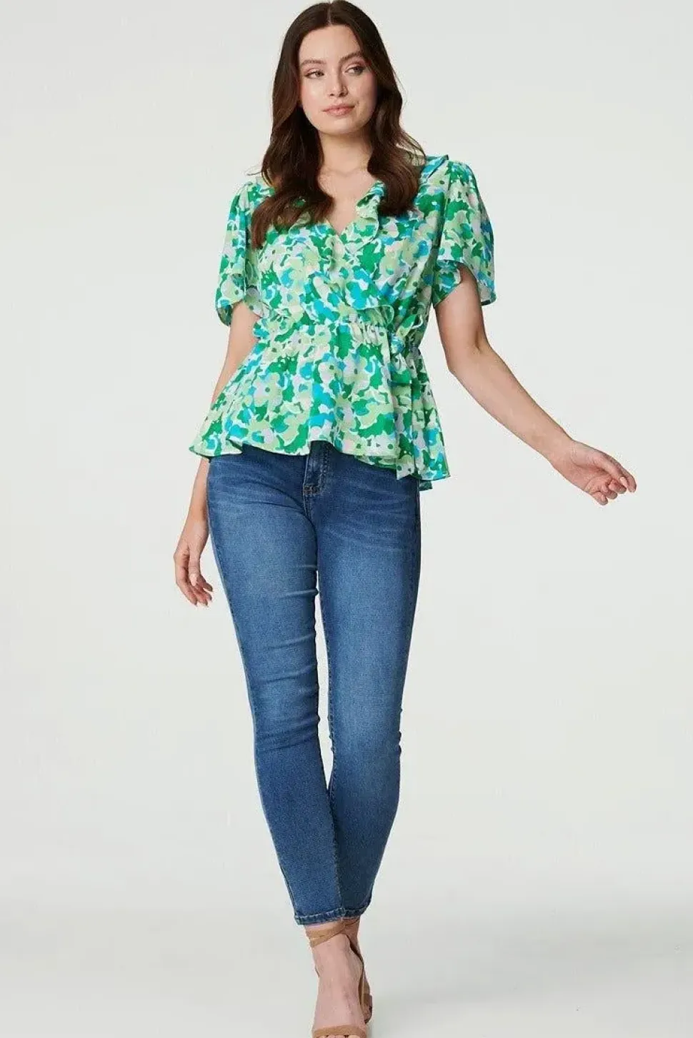 Floral Frill Detail Peplum Blouse