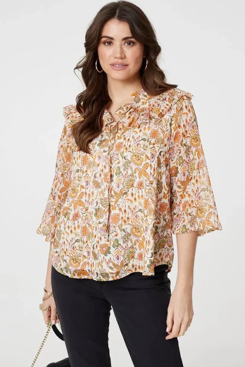 Floral Frill Detail 3/4 Sleeve Blouse