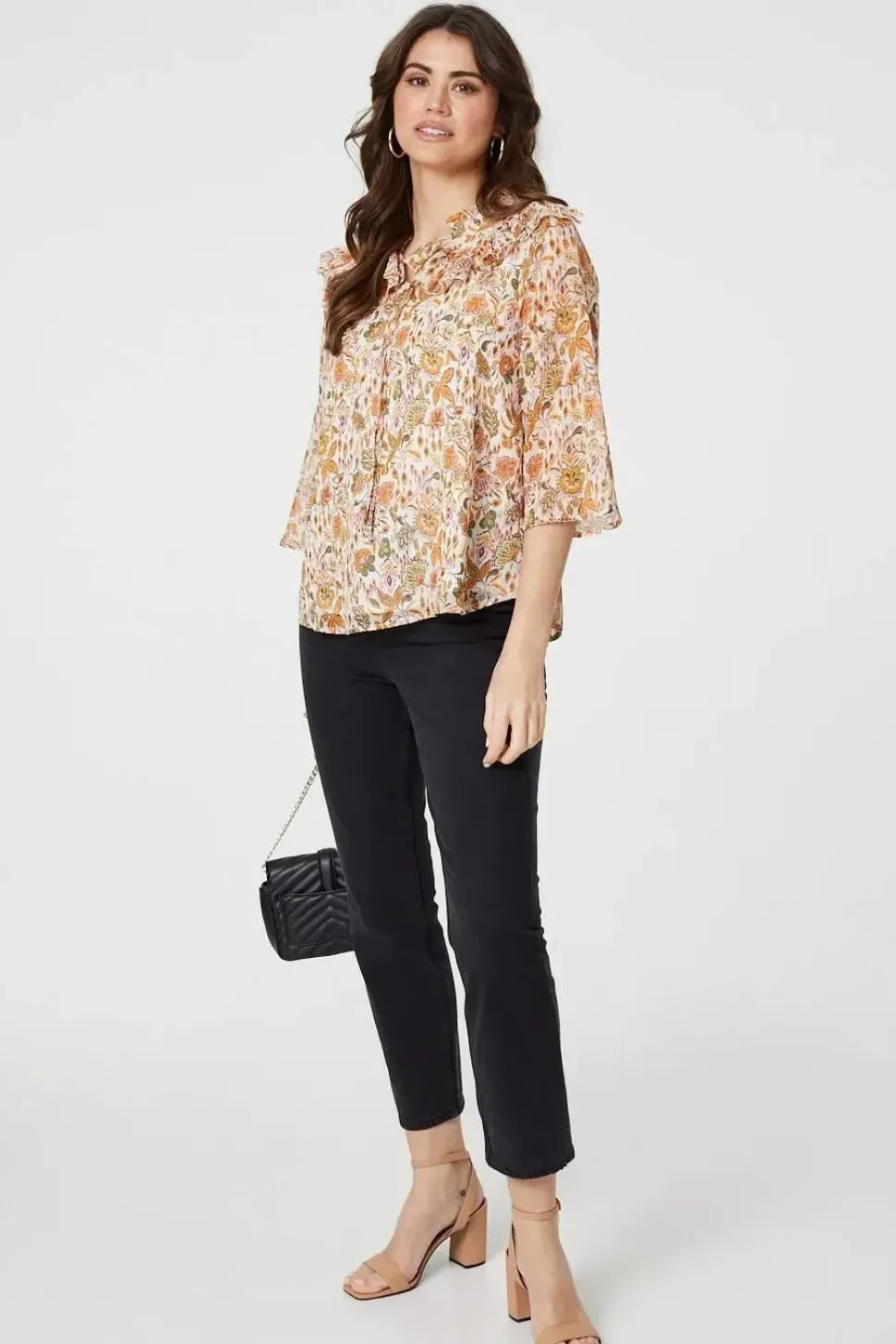Floral Frill Detail 3/4 Sleeve Blouse
