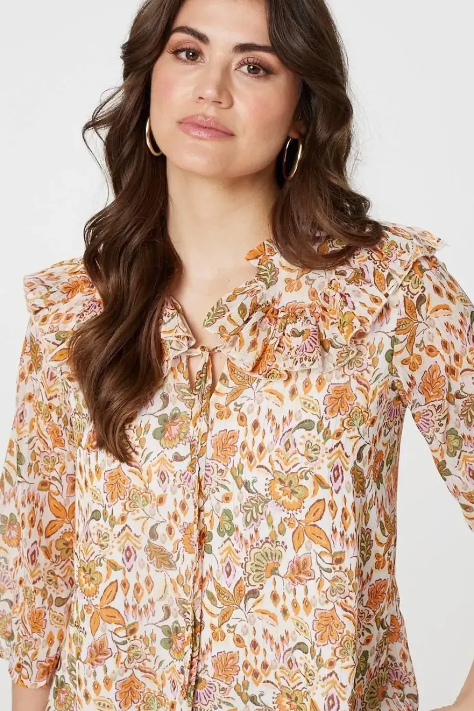 Floral Frill Detail 3/4 Sleeve Blouse