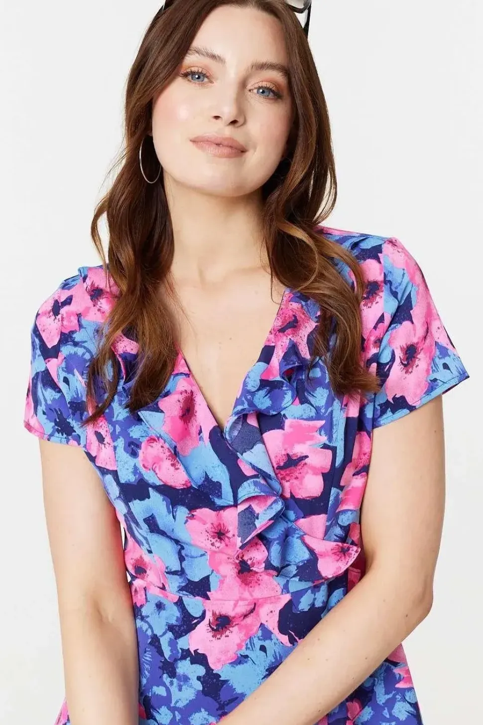 Floral Frill Faux Wrap Short Dress