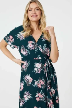 Floral Frill Hem Midi Wrap Dress