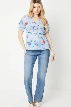 Floral Frill Neck Puff Sleeve Peplum Blouse