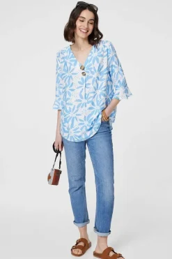 Floral 3/4 Frill Sleeve Blouse
