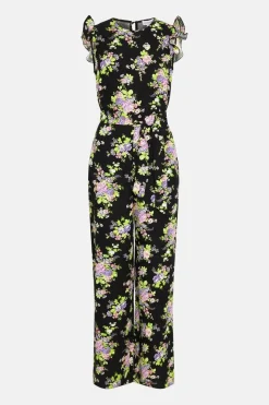 Floral Frill Sleeve Tie Waist Jumpsuit