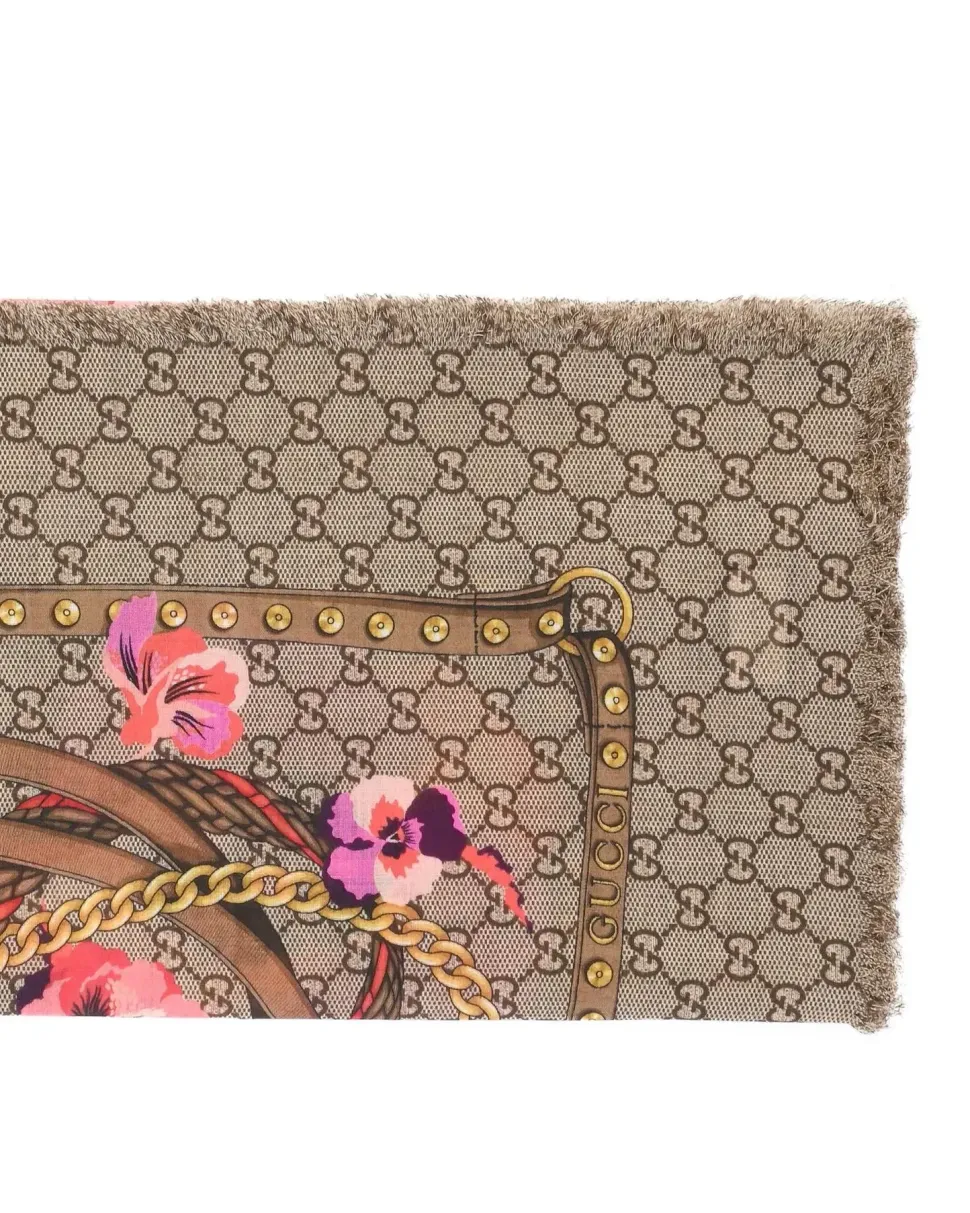 Floral GG Pattern Silk Scarf
