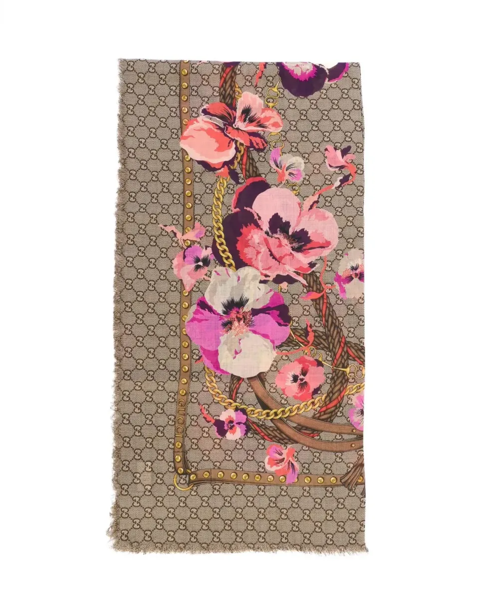 Floral GG Pattern Silk Scarf