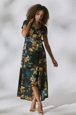 Floral High Low Wrap Maxi Dress