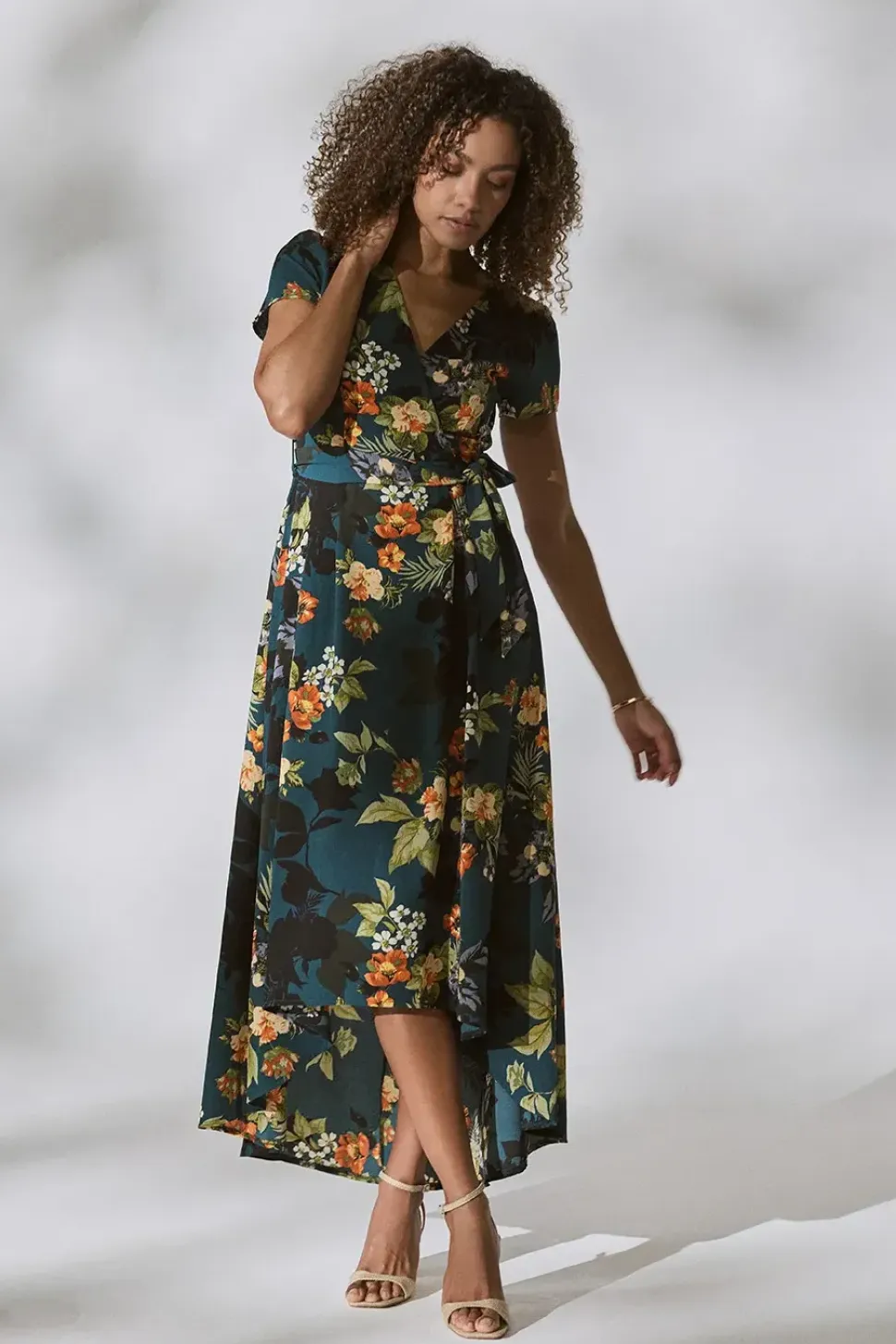 Floral High Low Wrap Maxi Dress