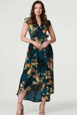 Floral High Low Wrap Maxi Dress