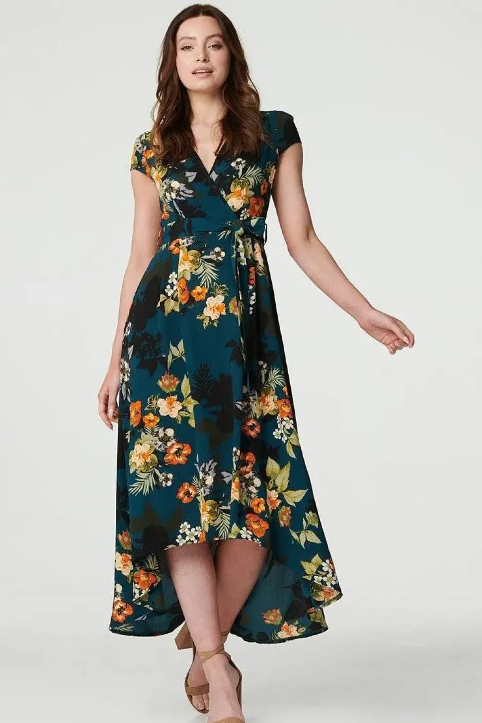 Floral High Low Wrap Maxi Dress