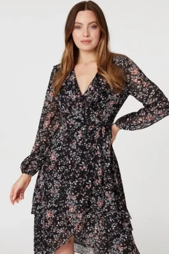 Floral High Low Wrap Midi Dress