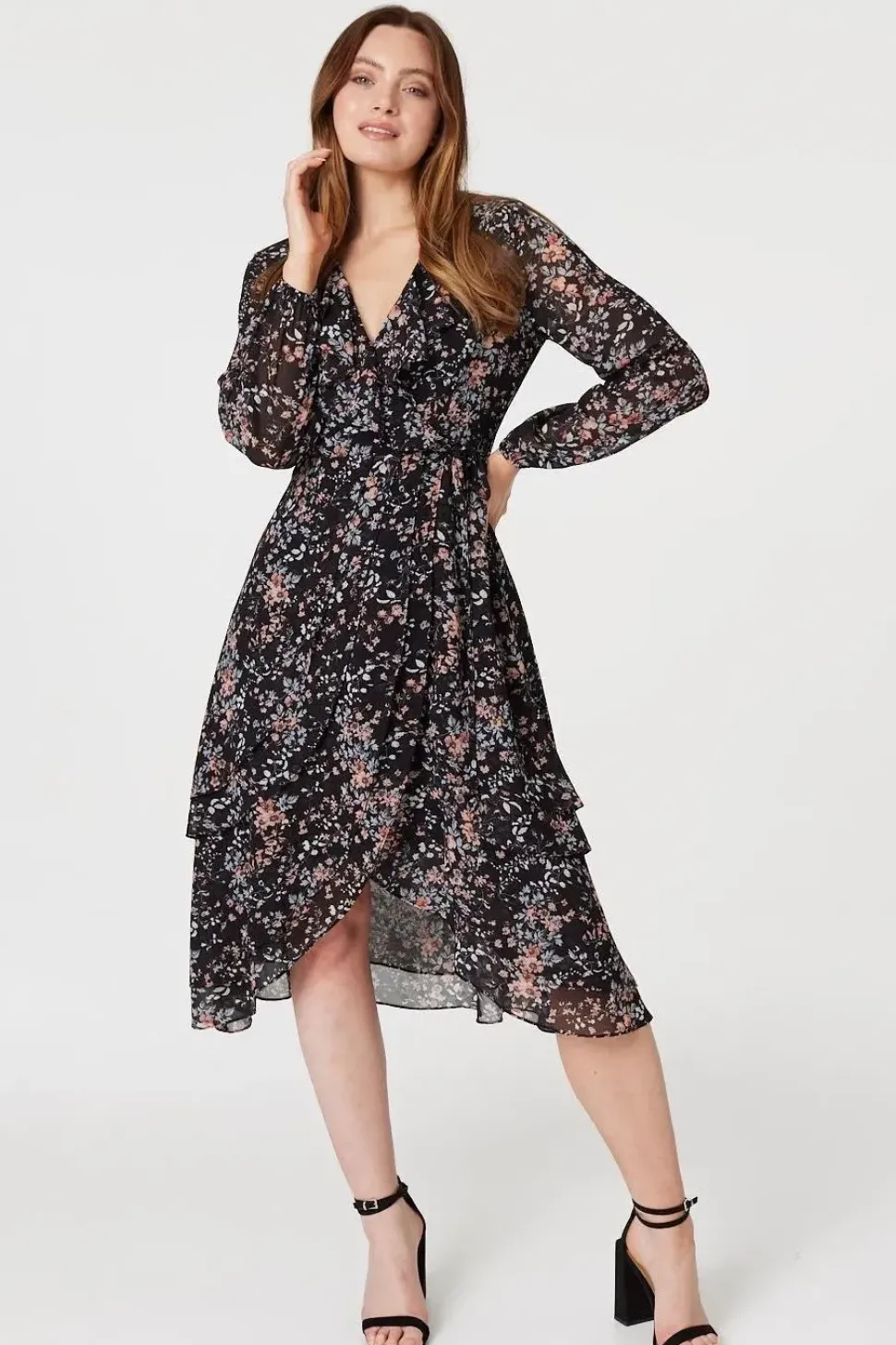 Floral High Low Wrap Midi Dress