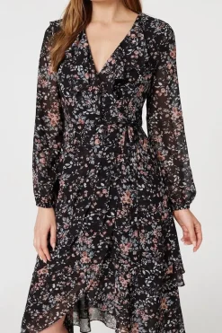 Floral High Low Wrap Midi Dress
