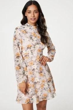 Floral High Neck Short Dress