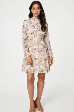 Floral High Neck Short Dress