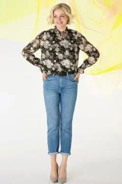 Floral High Shirred Neck Blouse