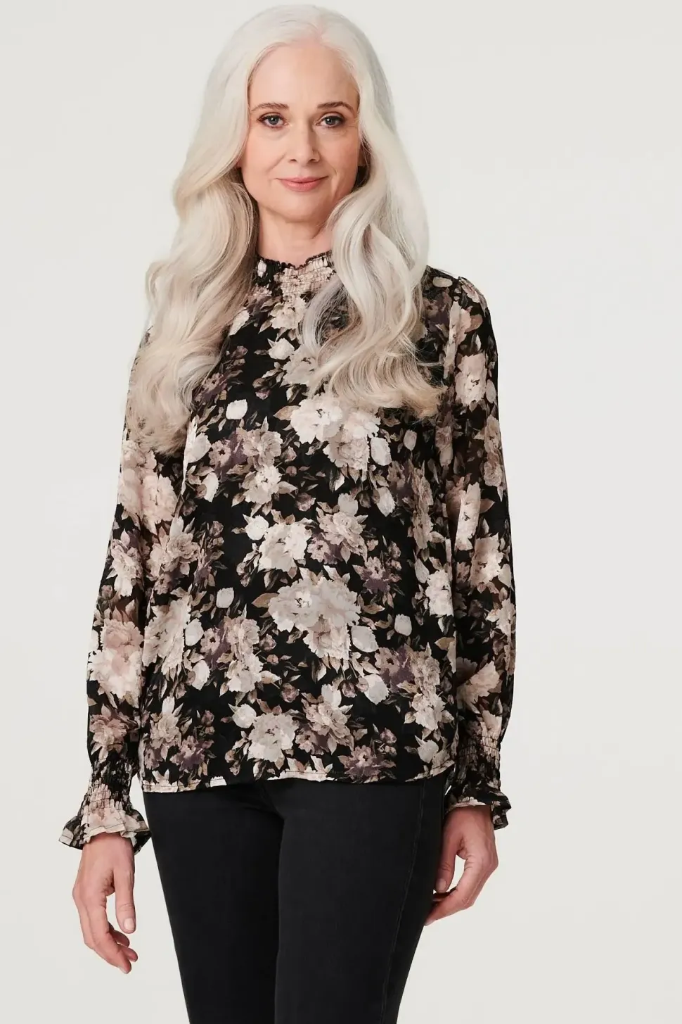 Floral High Shirred Neck Blouse