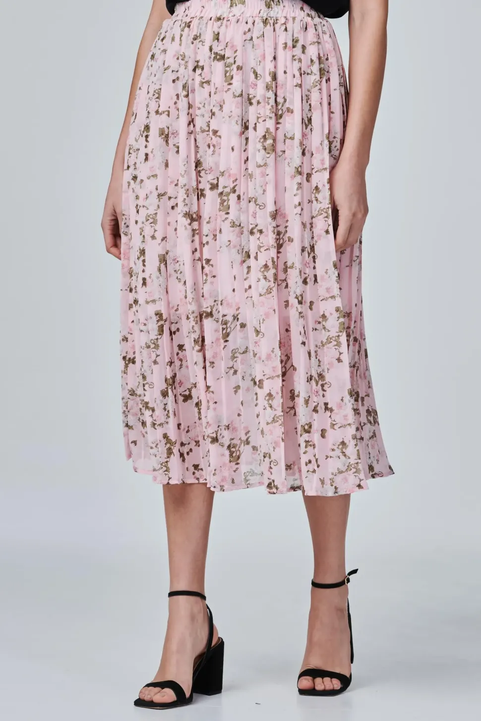 Floral High Waist Pleated Skirt