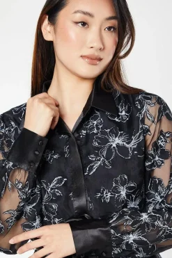 Floral Jacquard Long Sleeve Shirt Dress