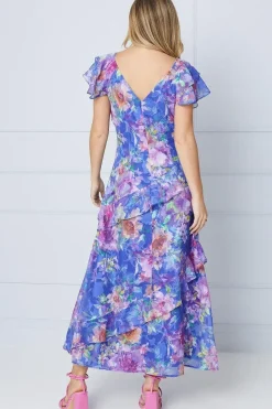 Floral Jacquard Ruffle Sleeve Midaxi Dress