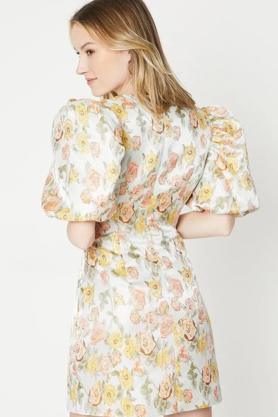 Floral Jacquard Square Neck Mini Dress