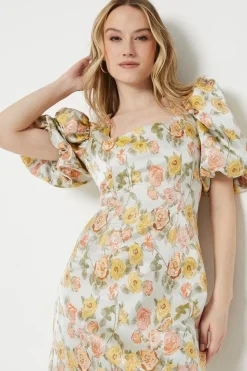 Floral Jacquard Square Neck Mini Dress