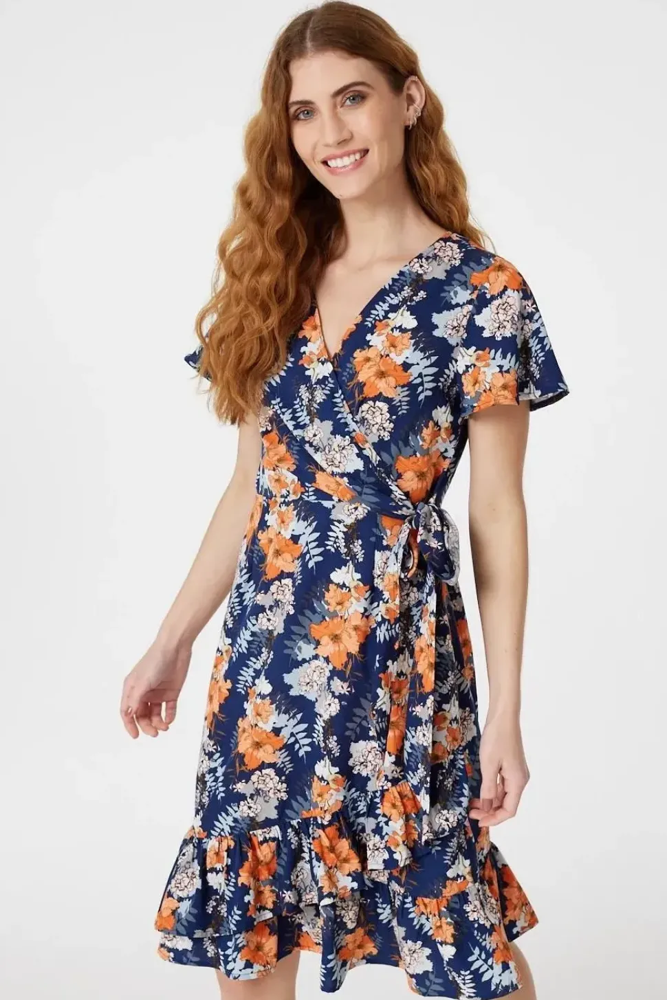 Floral Knee Length Wrap Dress
