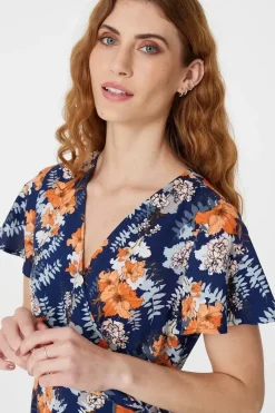 Floral Knee Length Wrap Dress