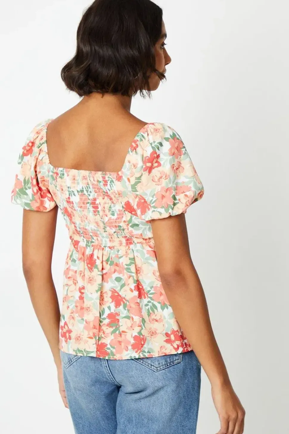 Floral Knot Front Puff Sleeve Blouse