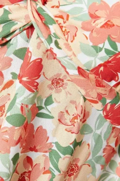 Floral Knot Front Puff Sleeve Blouse
