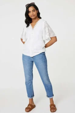 Floral Lace Detail Flared Sleeve Blouse