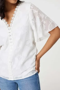 Floral Lace Detail Flared Sleeve Blouse