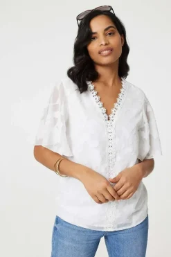 Floral Lace Detail Flared Sleeve Blouse