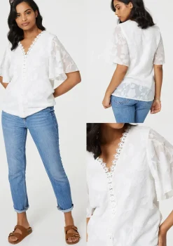 Floral Lace Detail Flared Sleeve Blouse