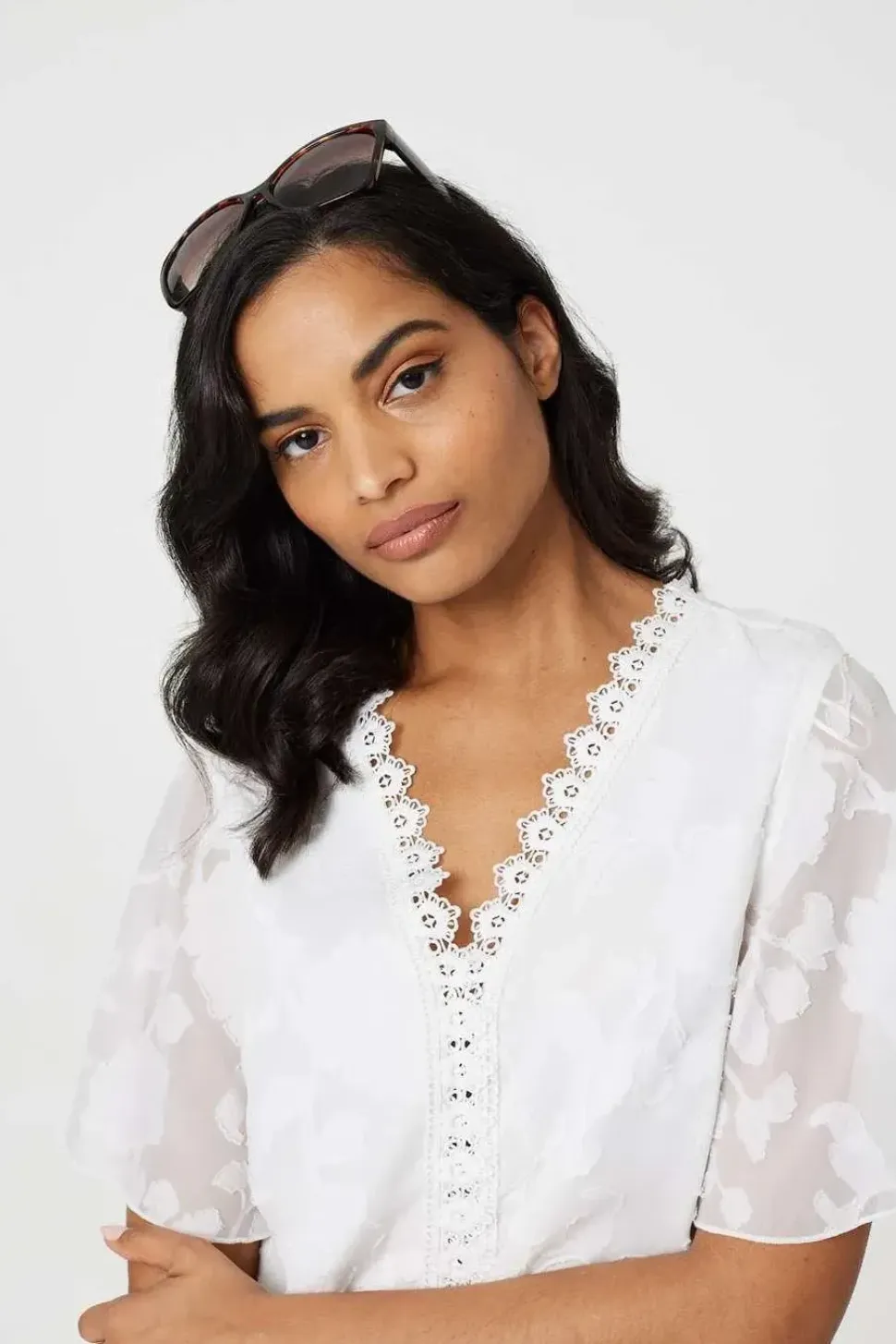 Floral Lace Detail Flared Sleeve Blouse