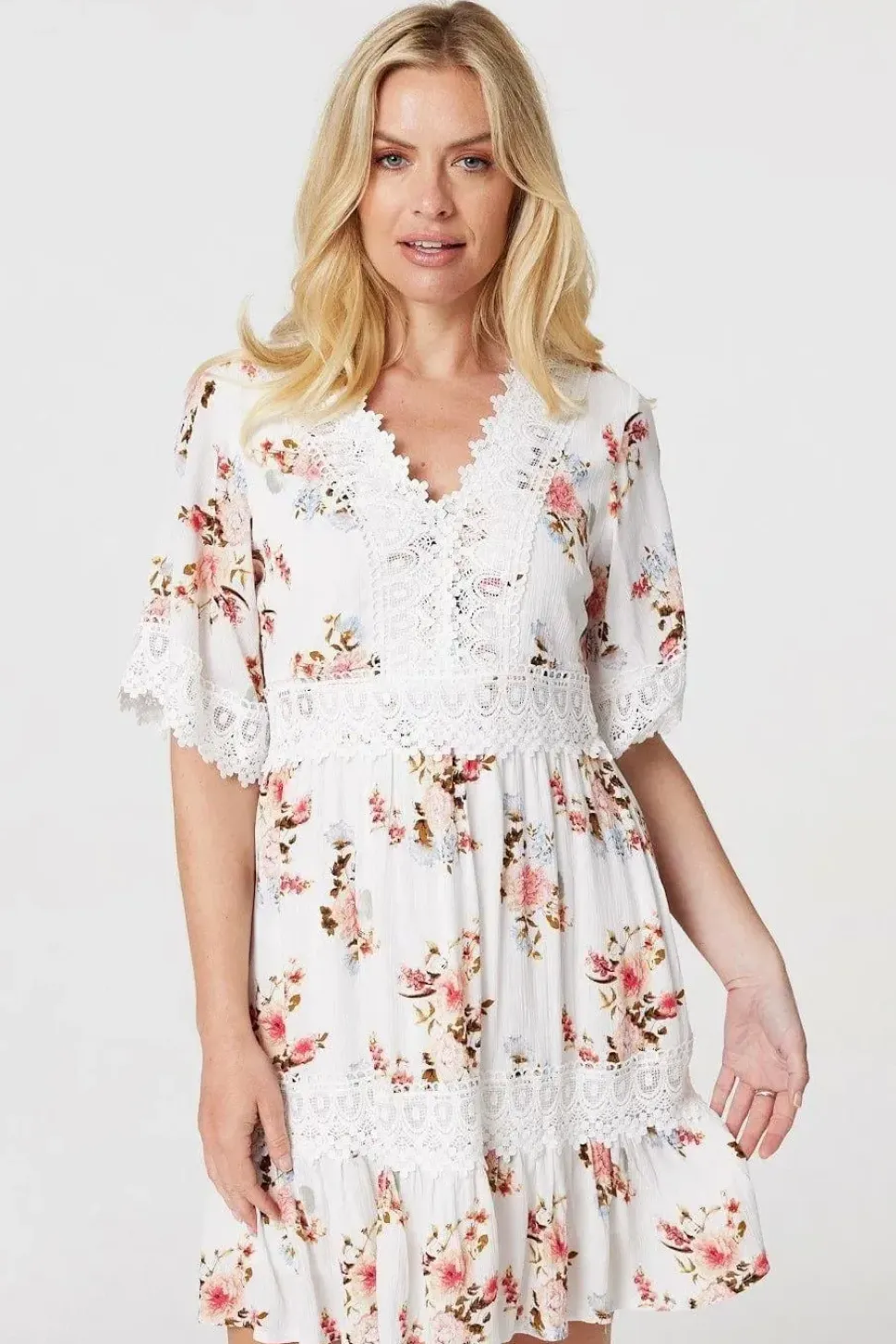 Floral Lace Detail Skater Dress