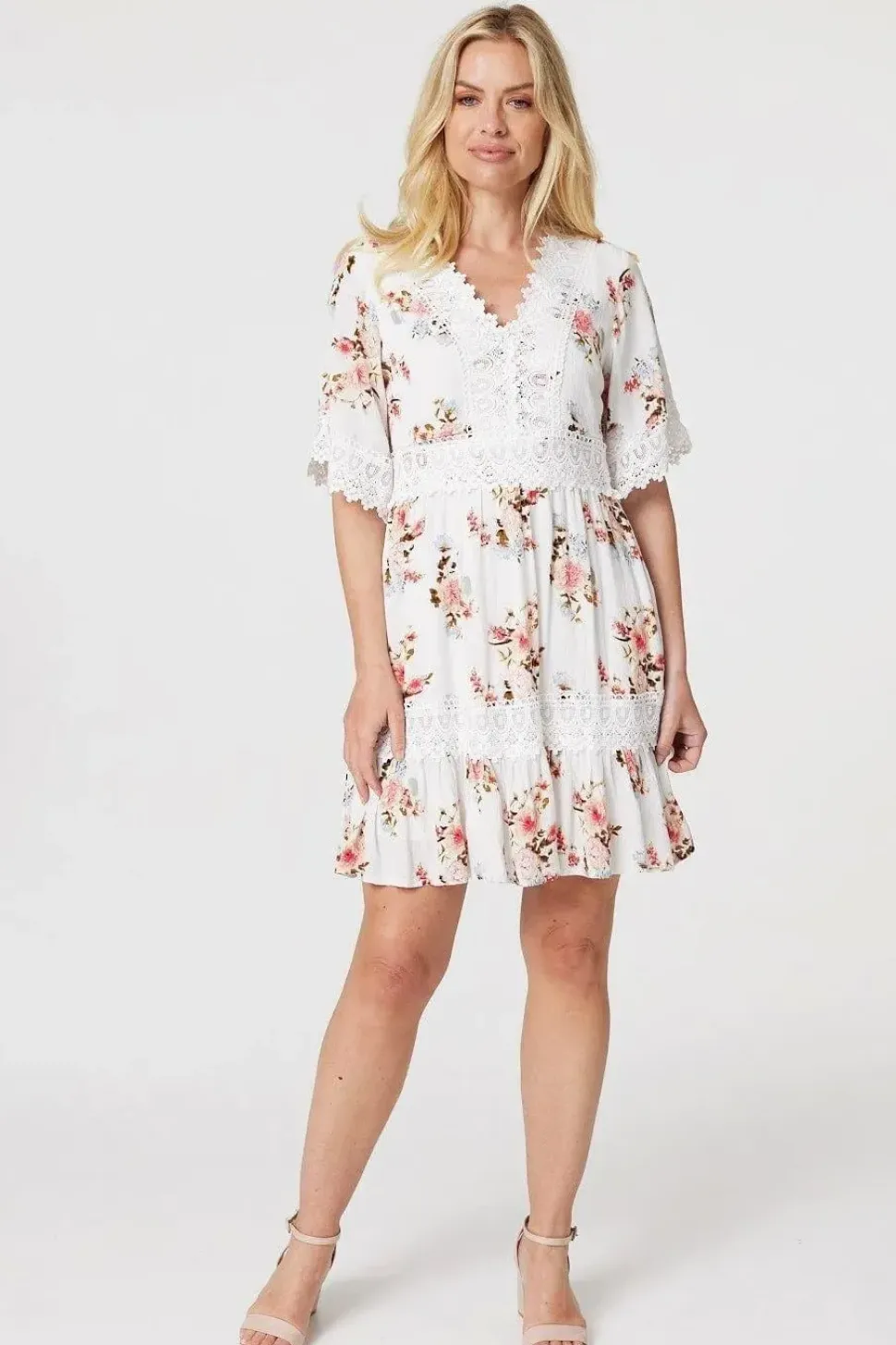 Floral Lace Detail Skater Dress