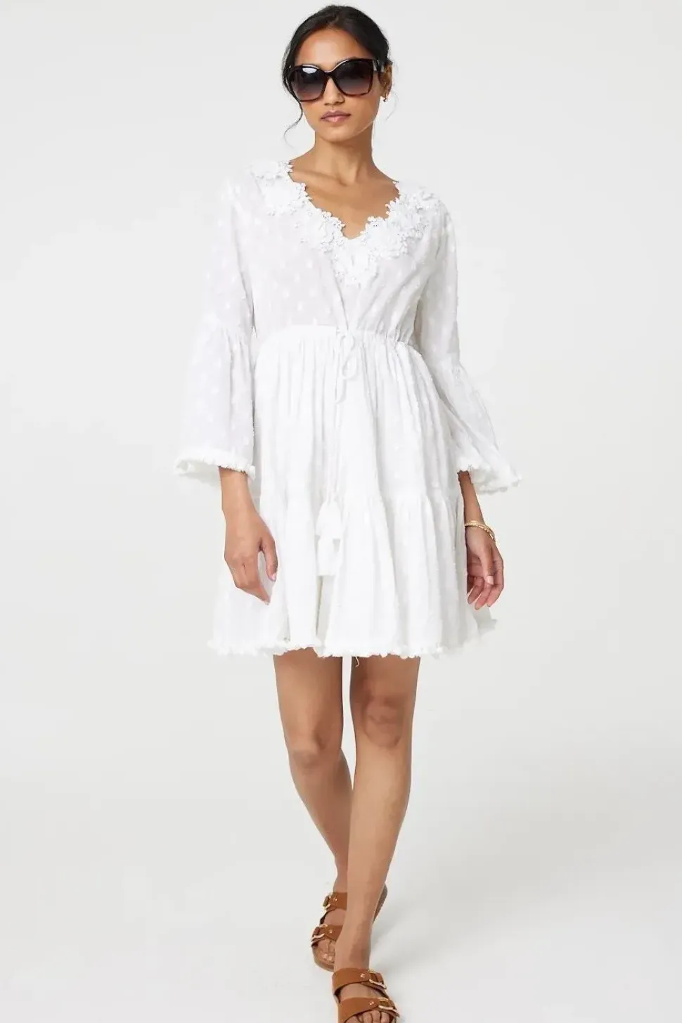 Floral Lace Flare Sleeve Mini Beach Dress