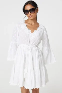 Floral Lace Flare Sleeve Mini Beach Dress