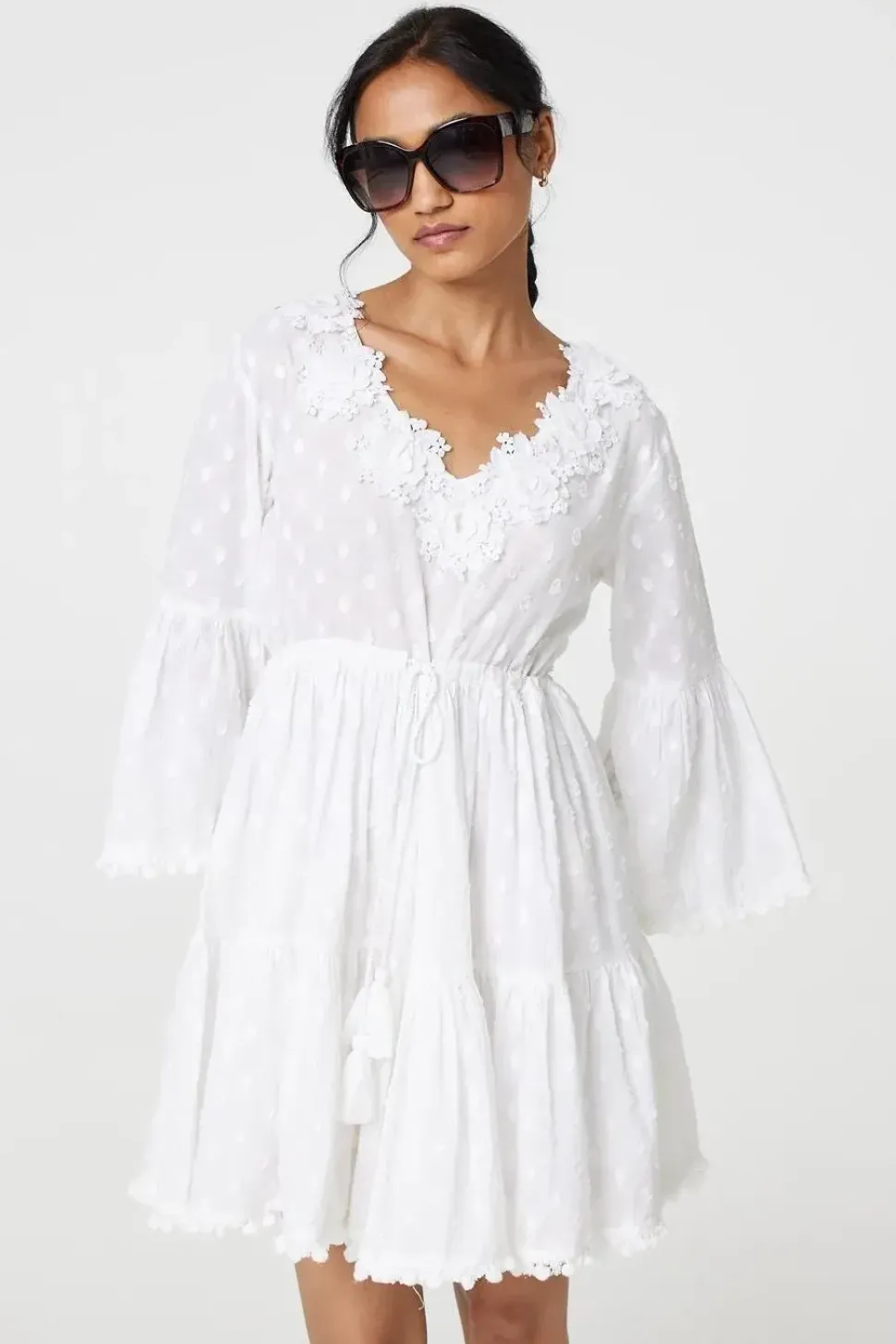 Floral Lace Flare Sleeve Mini Beach Dress